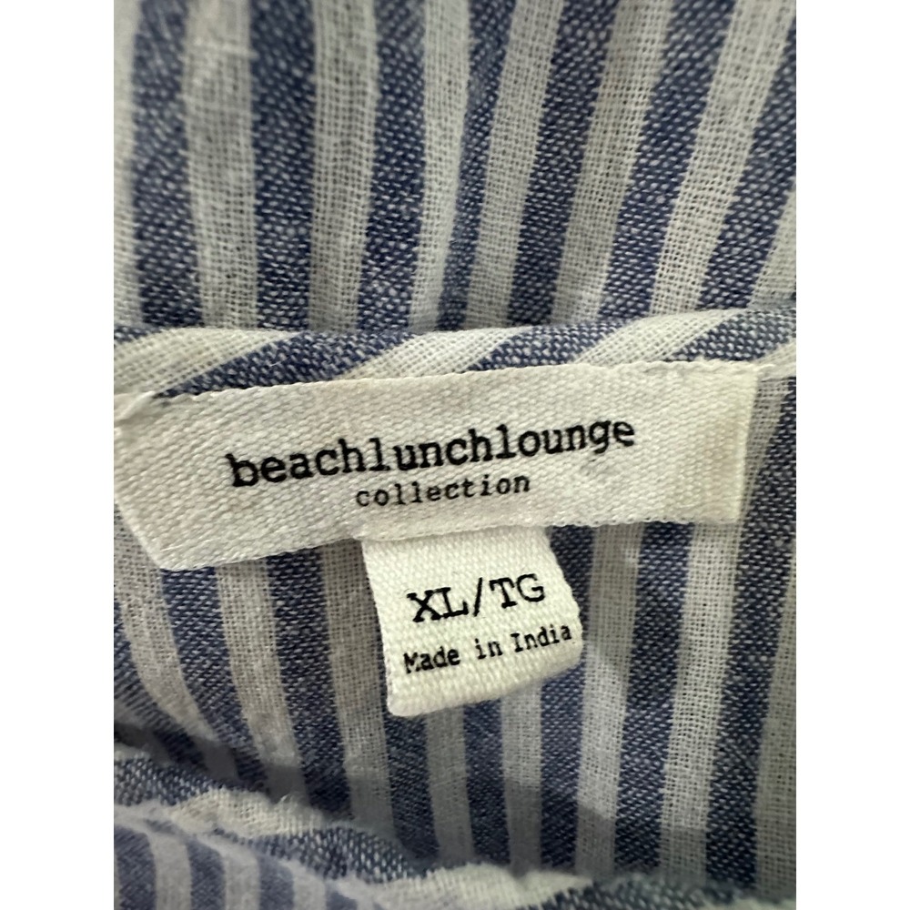 Beachlunchlounge Blue White Striped Tiered Mini Dress XL Coastal Linen Blend - Picture 4 of 5